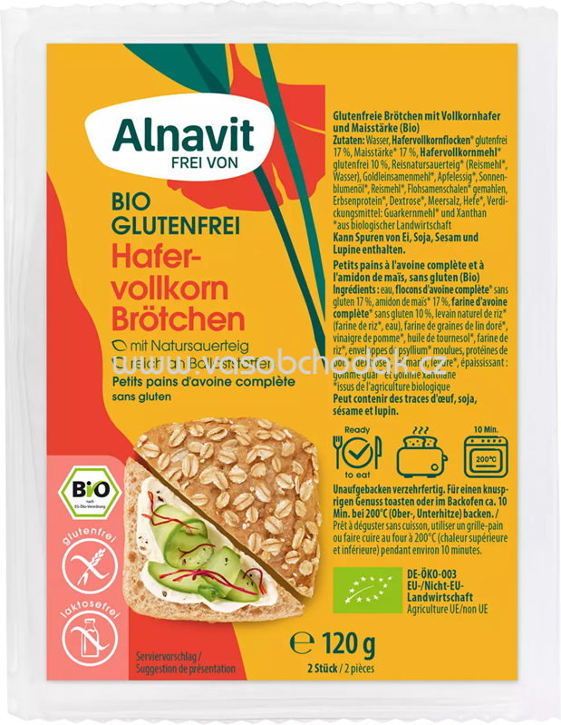 Alnavit Hafer Vollkorn Brötchen, 2 St, 120g