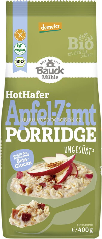 Bauck Mühle Hot Hafer Apfel Zimt Porridge, ungesüßt, glutenfrei, 400g