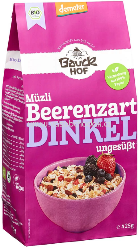 Bauckhof Müzli Beerenzart Dinkel, ungesüßt, 425g