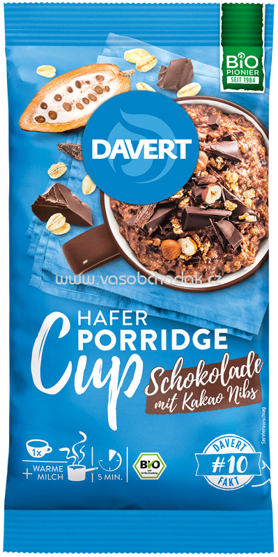 Davert Hafer Porridge Cup Schokolade mit Kakao Nibs, 65g