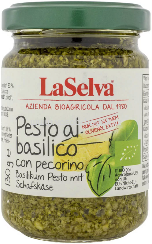 LaSelva Basilikum Pesto mit Schafskäse mit nativem Olivenöl extra, 130g