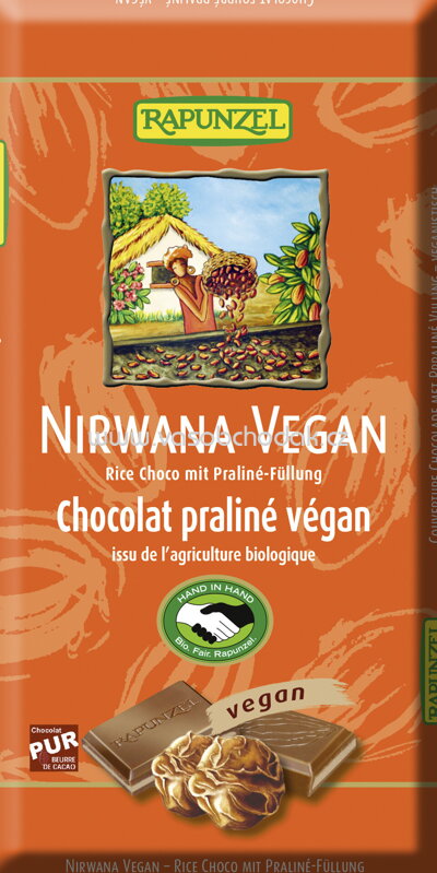Rapunzel Nirwana Vegan Schokolade mit Praliné-Füllung, 100g
