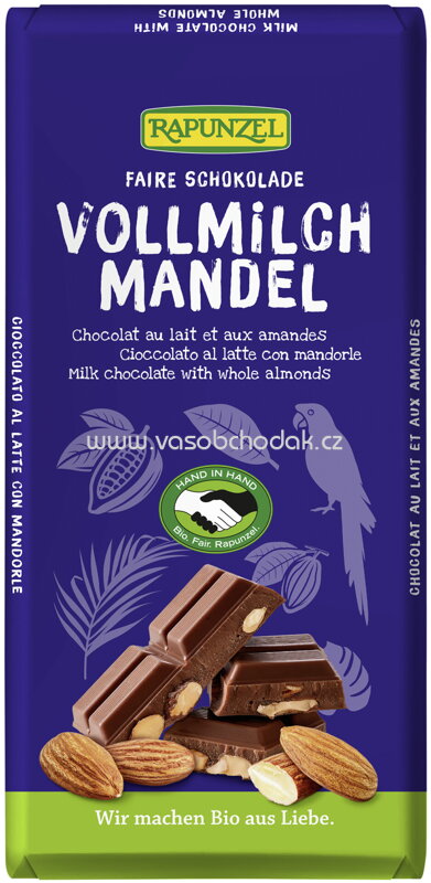 Rapunzel Vollmilch Schokolade mit ganzen Mandeln, 200g