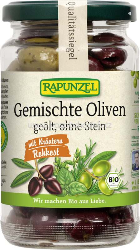 Rapunzel Oliven gemischt mit Kräutern,ohne Stein geölt, 170g