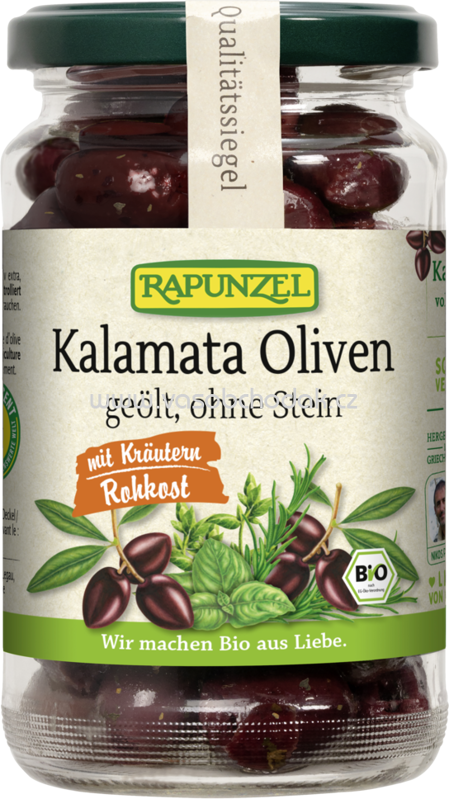 Rapunzel Oliven Kalamata mit Kräutern, ohne Stein geölt, 170g