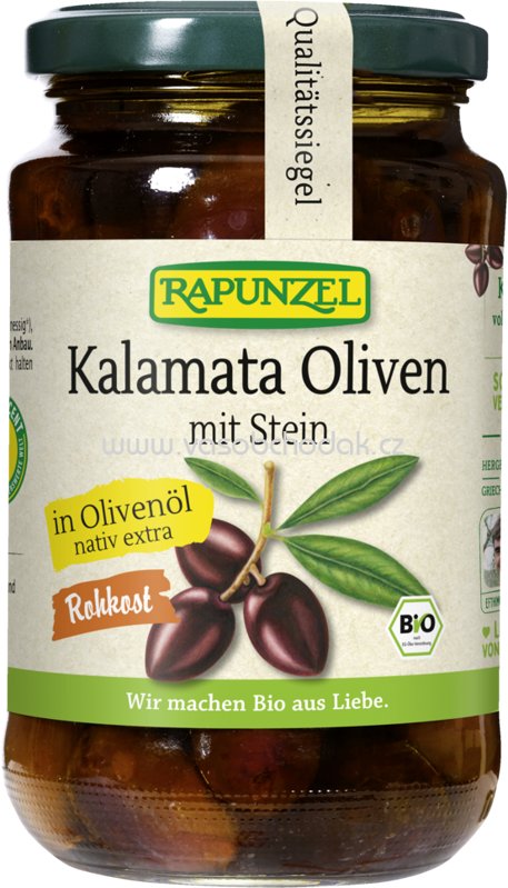 Rapunzel Oliven Kalamata violett, mit Stein in Olivenöl, 335g