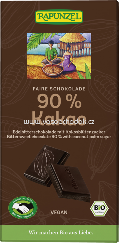 Rapunzel Bitterschokolade 90% Kakao mit Kokosblütenzucker, 80g