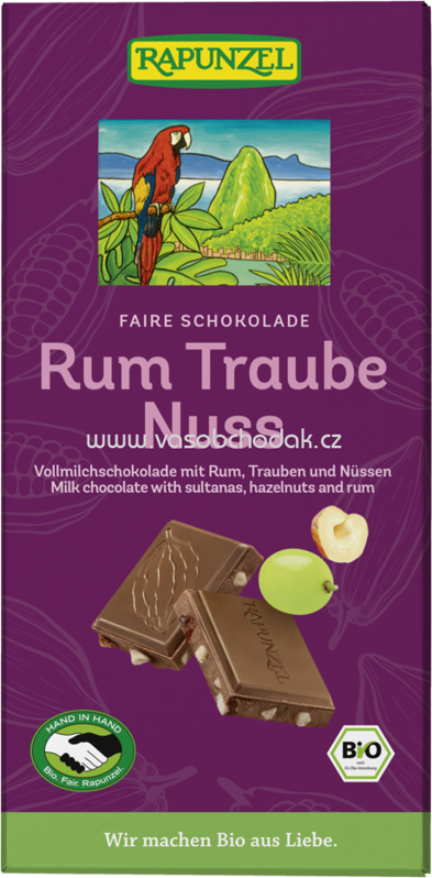 Rapunzel Vollmilch Schokolade Rum-Traube-Nuss, 100g