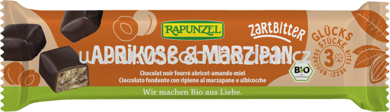 Rapunzel Glücksstücke Aprikose & Marzipan Zartbitter, 50g