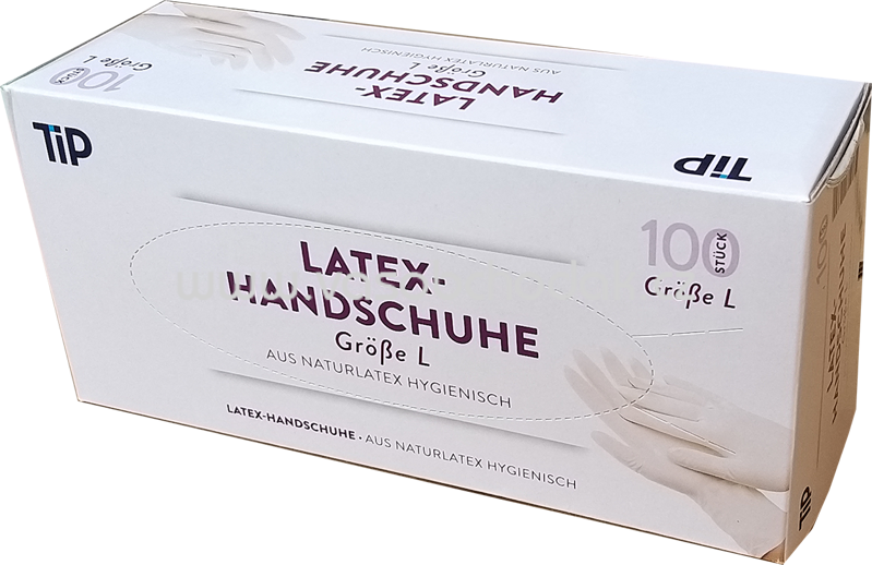 Tip Latex Handschuhe aus Naturlatex Hygienisch, Größe L, 100 St Tip Latex Handschuhe aus Naturlatex Hygienisch, Größe L, 100 St