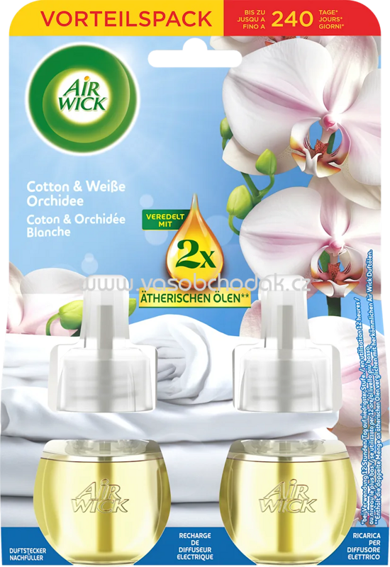 AirWick Lufterfrischer Duftstecker Cotton & Weiße Orchidee Nachfüllpack, 2x19 ml, 38 ml