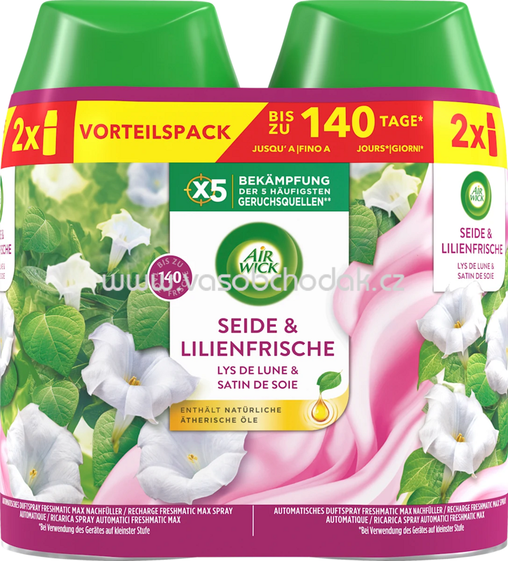 AirWick Lufterfrischer Freshmatic Seide & Lilienfrische Nachfüllpack, 2x250 ml, 500 ml