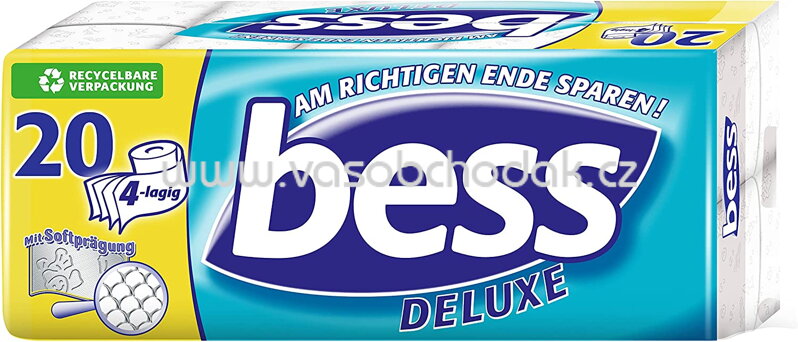 Bess Toilettenpapier Deluxe, 4-lagig, 20x150 Blatt, 3000 Blatt Bess Toilettenpapier Deluxe, 4-lagig, 20x150 Blatt, 3000 Blatt