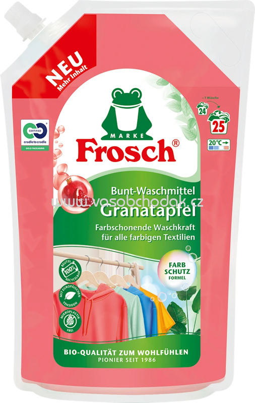Frosch Colorwaschmittel Flüssig Granatapfel, 25 Wl, 1,5 l Frosch Colorwaschmittel Flüssig Granatapfel, 25 Wl, 1,5 l