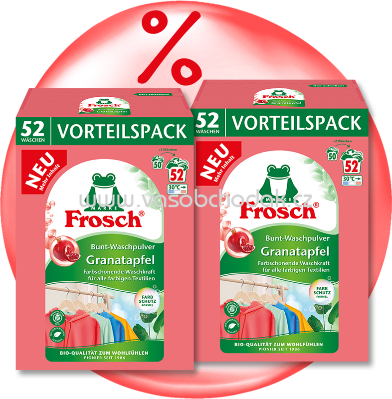 Frosch Waschladungen - Bunt-Waschpulver Granatapfel Family-Paket 104Wl, 6,864 l Frosch Waschladungen - Bunt-Waschpulver Granatapfel Family-Paket 104Wl, 6,864 l