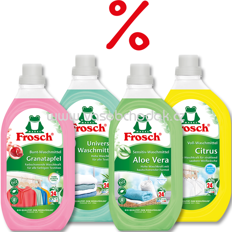 Frosch Waschmittel Universal, Granatapfel Bunt, Citrus Voll, Aloe Vera Sensitiv, 96 Wl, 4x1,440 l, 5,76 l