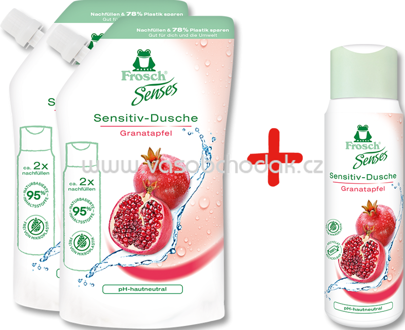 Frosch Starter-Set Senses Sensitiv-Dusche Granatapfel 2x500 ml, 1x300 ml, 1,300 l