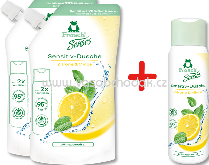 Frosch Starter-Set Senses Sensitiv-Dusche Zitrone & Minze 2x500 ml, 1x300 ml, 1,300 l