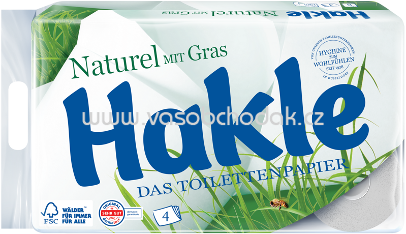 Hakle Toilettenpapier Naturel mit Gras, 4-lagig, 8 Rollen