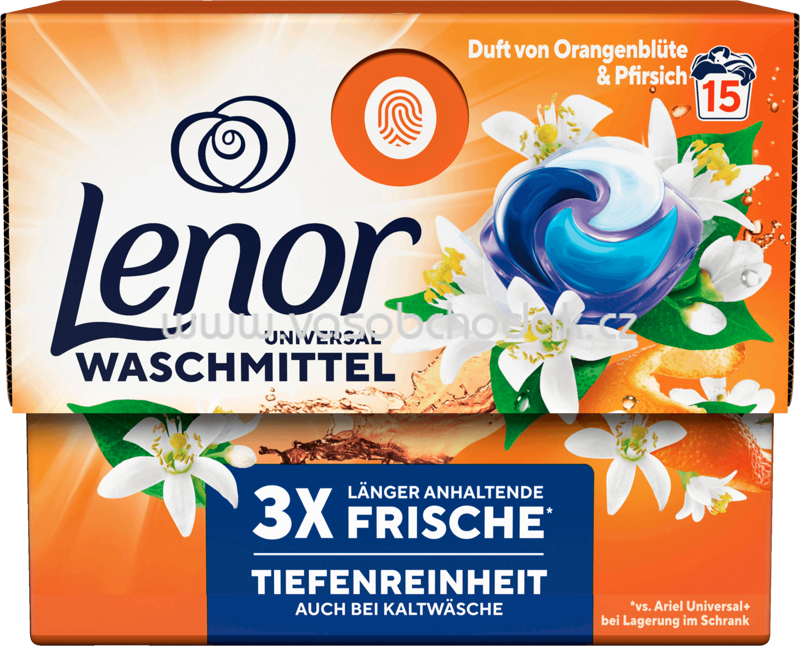 Lenor Vollwaschmittel Allin1 PODS Orangenblüte & Pfirsich, 15 Wl Lenor Vollwaschmittel Allin1 PODS Orangenblüte & Pfirsich, 15 Wl