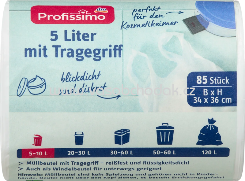 Profissimo Müllbeutel 5 l mit Tragegriff, 85 St Profissimo Müllbeutel 5 l mit Tragegriff, 85 St