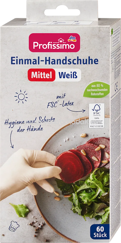Profissimo Einmal-Handschuhe Latex weiß Mittel, 60 St