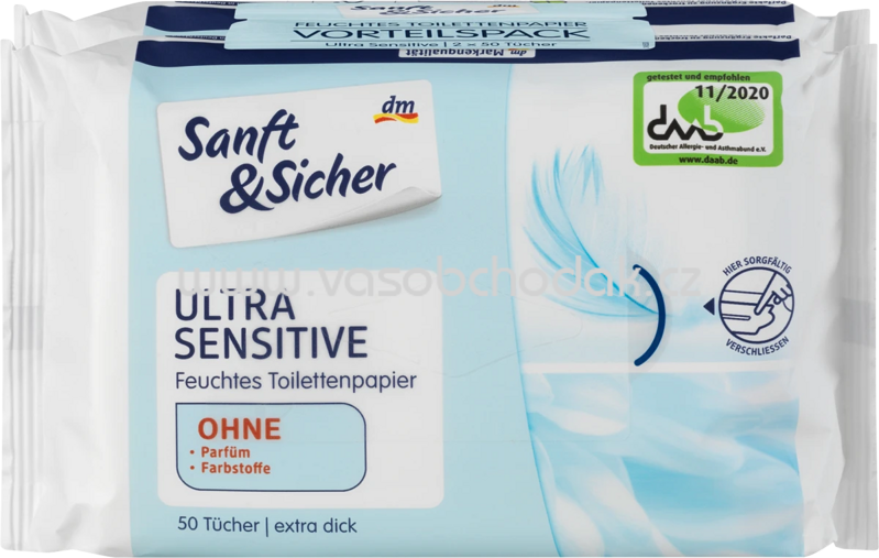 Sanft&Sicher Feuchtes Toilettenpapier Ultra Sensitiv Doppelpack, 2x50 St, 100 St