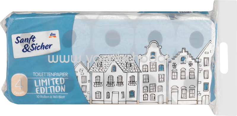 Sanft&Sicher Toilettenpapier Design Edition, 4-lagig, 10x160 Blatt, 10 Rollen Sanft&Sicher Toilettenpapier Design Edition, 4-lagig, 10x160 Blatt, 10 Rollen