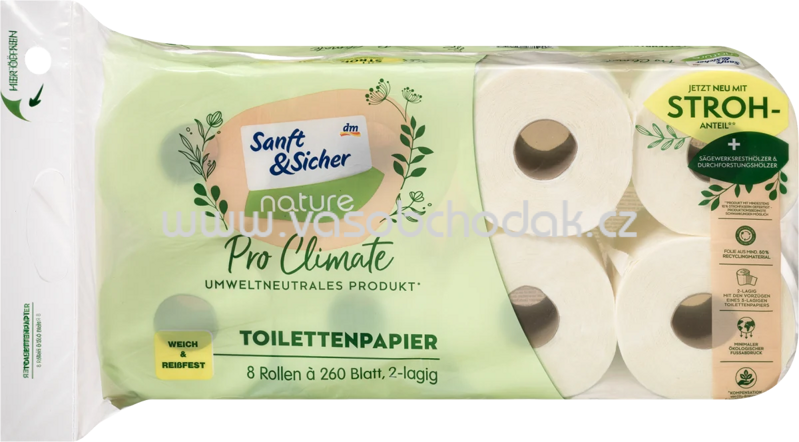 Sanft&Sicher Toilettenpapier Pro Climate nature, 2-lagig, 8x260 Blatt, 8 Rollen