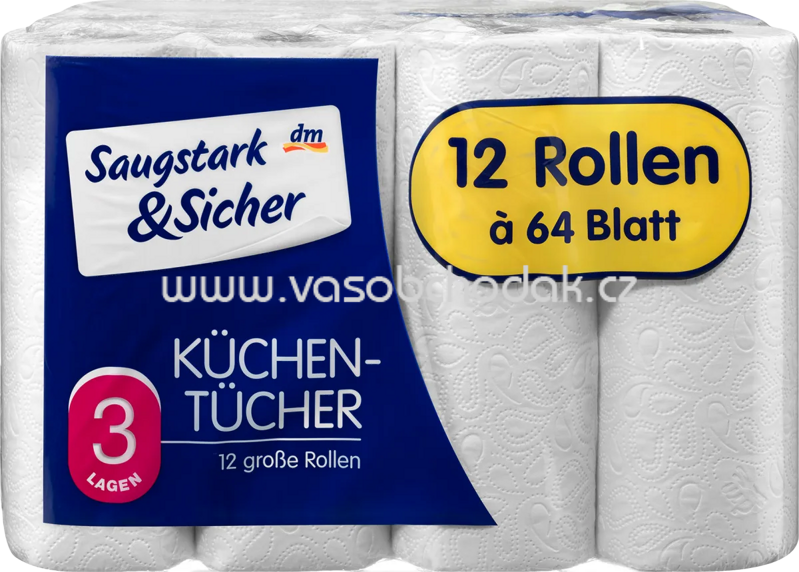 Saugstark&Sicher Küchentücher Classic, 3-lagig, 64 Blatt, 4 - 12 Rollen