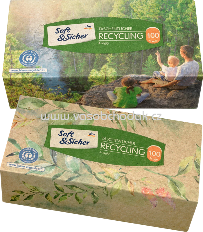 Soft&Sicher Taschentücher Box Recycling, 4-lagig, 100 St Soft&Sicher Taschentücher Box Recycling, 4-lagig, 100 St