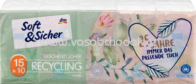 Soft&Sicher Recycling-Taschentücher, 15x10 Stück, 150 Btl Soft&Sicher Recycling-Taschentücher, 15x10 Stück, 150 Btl