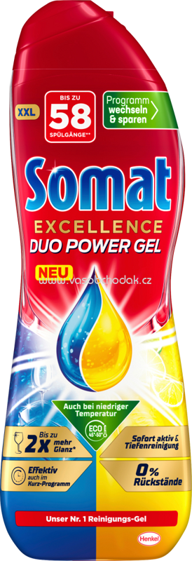 Somat Excellence Duo Power Gel Anti Fett Zitrone & Limette, XXL, 58 Wl, 928 ml Somat Excellence Duo Power Gel Anti Fett Zitrone & Limette, XXL, 58 Wl, 928 ml