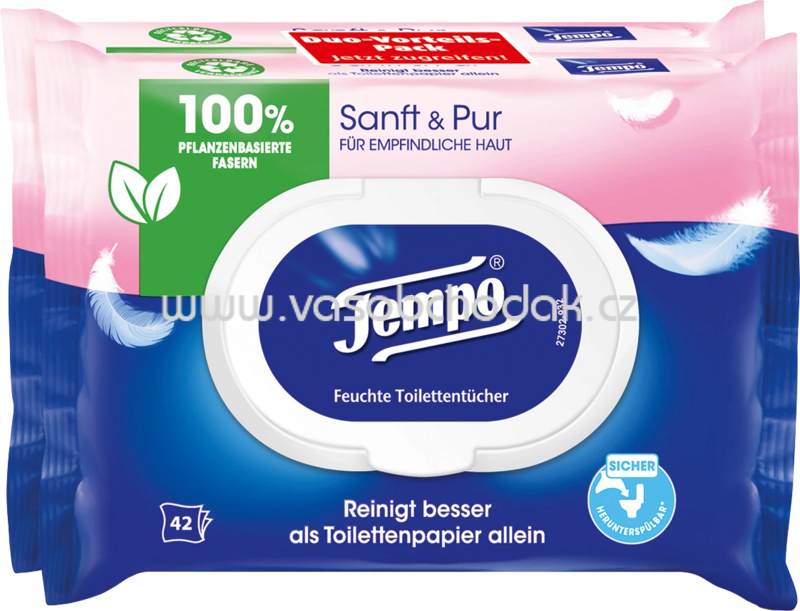 Tempo Feuchtes Toilettenpapier sanft & pur, 2x42 St, 84 St Tempo Feuchtes Toilettenpapier sanft & pur, 2x42 St, 84 St