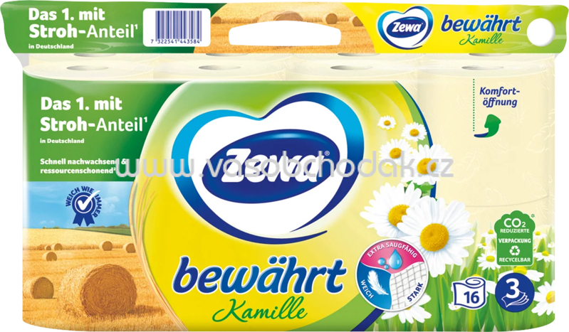 Zewa Toilettenpapier bewährt Kamille, 3-lagig, 150 Blatt, 8 - 24 Rollen