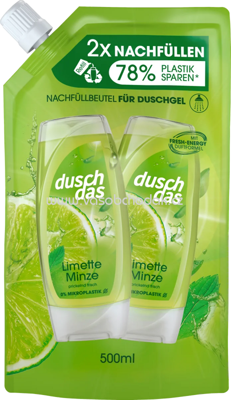 Duschdas Duschgel Limette Minze Nachfüllpack, 500 ml