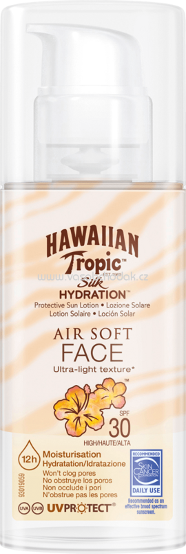 Hawaiian Tropic Sonnencreme Gesicht, Air Soft Face, Silk Hydration, LSF 30, 50 ml