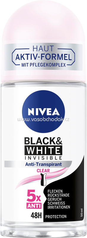 NIVEA Deo Roll On Antitranspirant Black & White clear, 50 ml