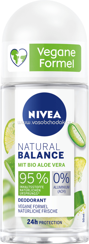 NIVEA Deo Roll On Deodorant Natural Balance Aloe Vera, 50 ml