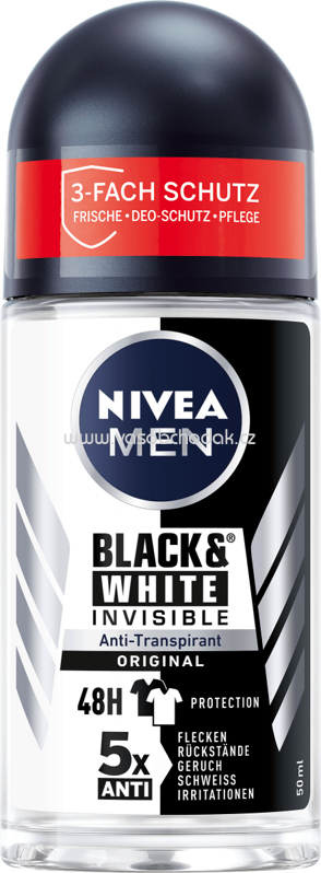 NIVEA MEN Deo Roll On Antitranspirant Black & White Invisible, 50 ml