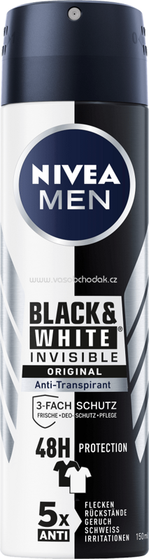 NIVEA MEN Deo Spray Antitranspirant Black & White Invisible, 150 ml