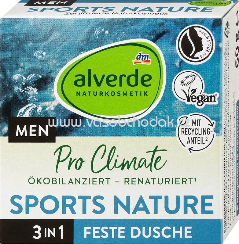alverde MEN Festes Duschgel Sports Nature 3in1, 60 g