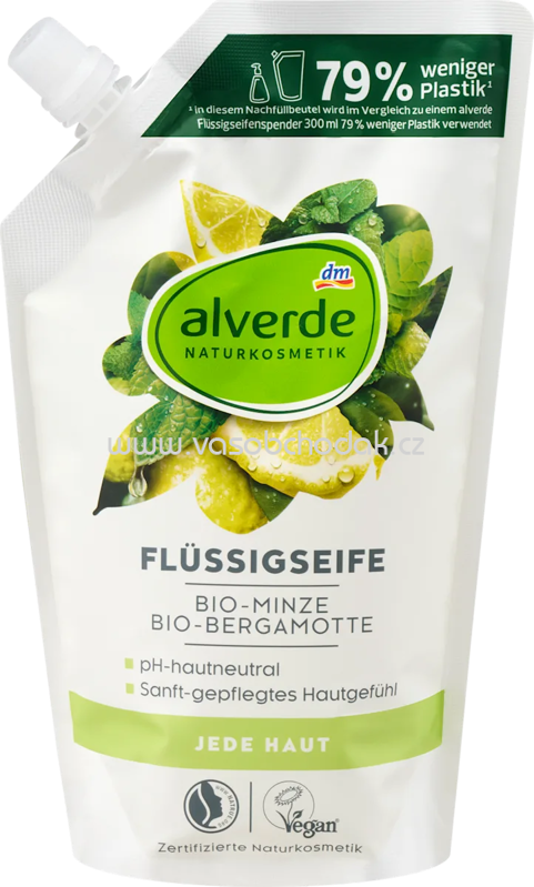 alverde NATURKOSMETIK Flüssigseife Minze, Bergamotte Nachfüllpack, 500 ml alverde NATURKOSMETIK Flüssigseife Minze, Bergamotte Nachfüllpack, 500 ml