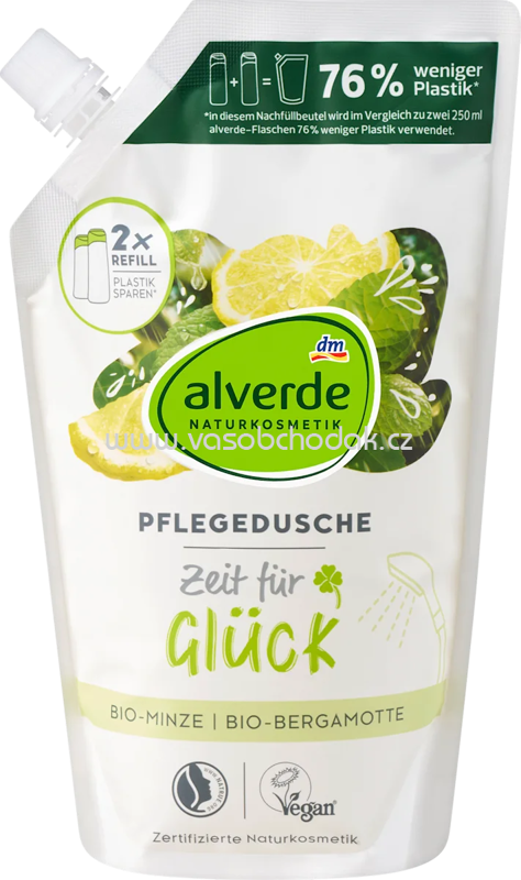 alverde NATURKOSMETIK Pflegedusche Zeit für Glück Minze Bergamotte, Nachfüllpack, 500 ml alverde NATURKOSMETIK Pflegedusche Zeit für Glück Minze Bergamotte, Nachfüllpack, 500 ml