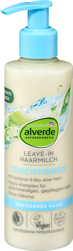 alverde NATURKOSMETIK Haarmilch Feuchtigkeit Aloe Vera & Hyaluron, 200 ml