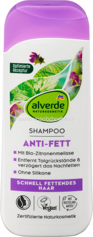alverde NATURKOSMETIK Shampoo Anti Fett Brennnessel, Zitronenmelisse, 200 ml