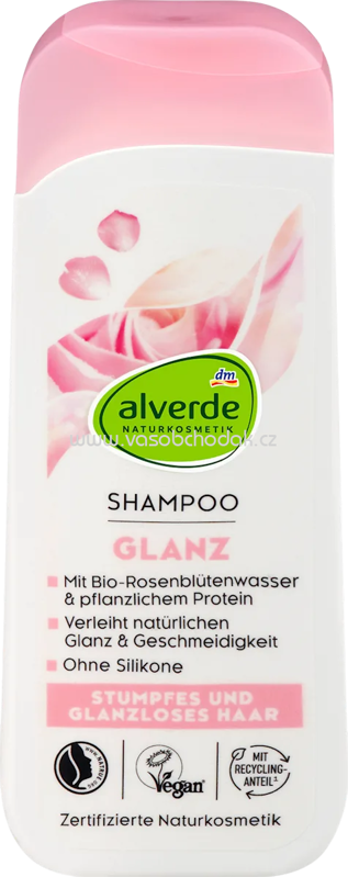 alverde NATURKOSMETIK Shampoo Glanz mit Rosenblütenwasser & pflanzlichem Protein, 200 ml