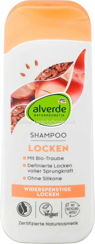 alverde NATURKOSMETIK Shampoo Locken Leinsamen, Traube, 200 ml