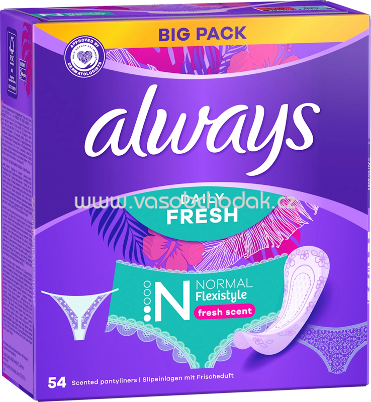 always Slipeinlagen Daily Fresh Normal Flexistyle mit Frischeduft, Big Pack, 54 St