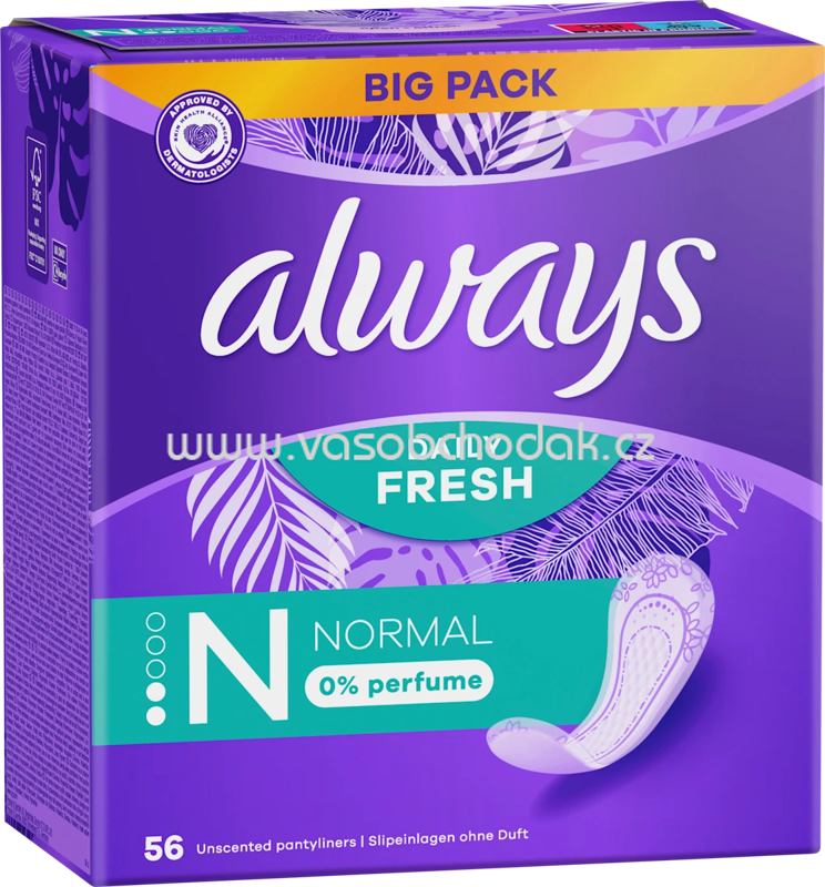 always Slipeinlagen Daily Fresh Normal ohne Duft, Big Pack, 56 St